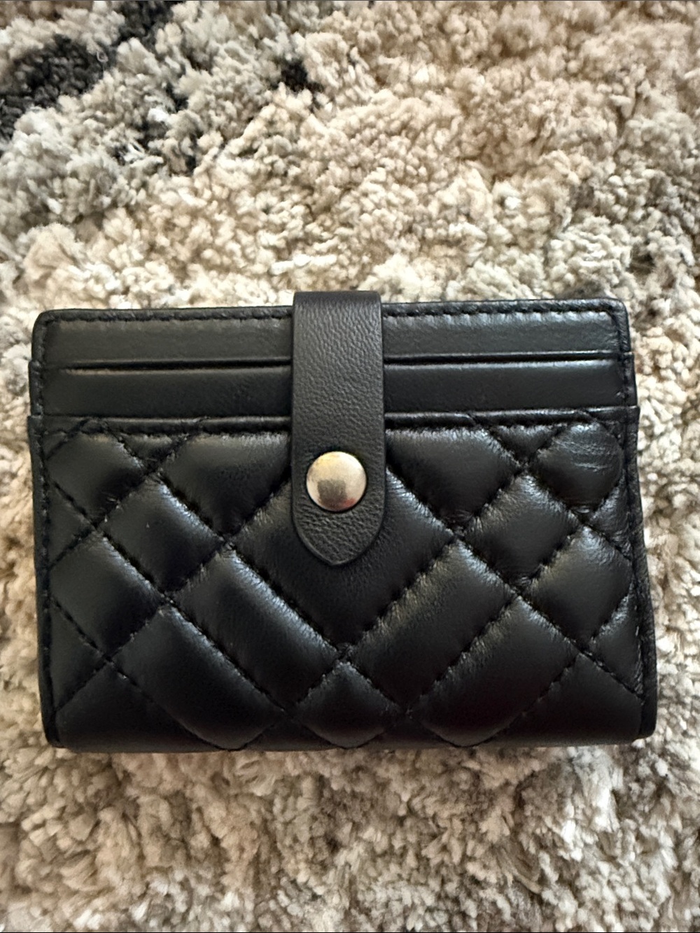 Kurt Geiger Black Quilted Leather Snap Card Wallet